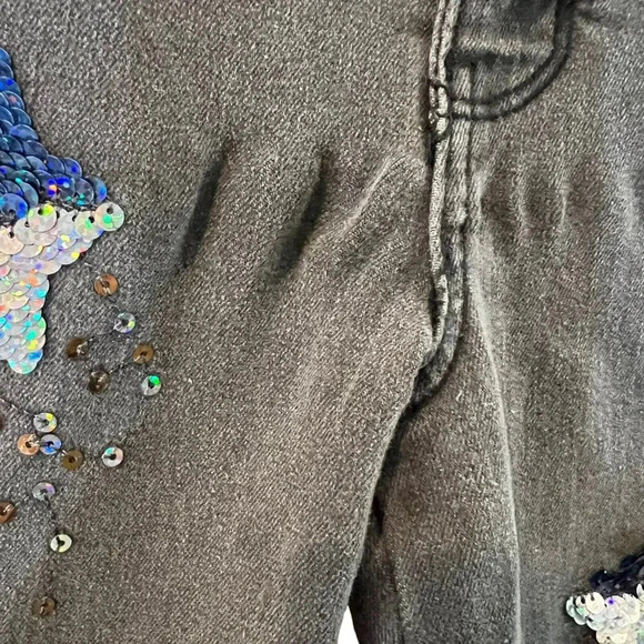 Cat & Jack Girls Jeans Size 6 Skinny Sequin Stars Gray Denim Super Stretch Pants - Picture 4 of 7